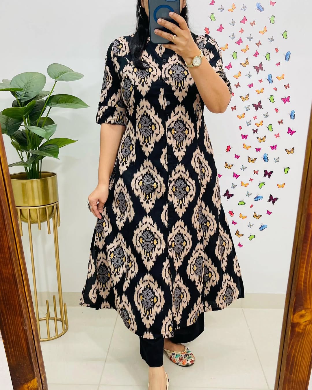 Black Cotton Kurti With Palazzo Set For Women
