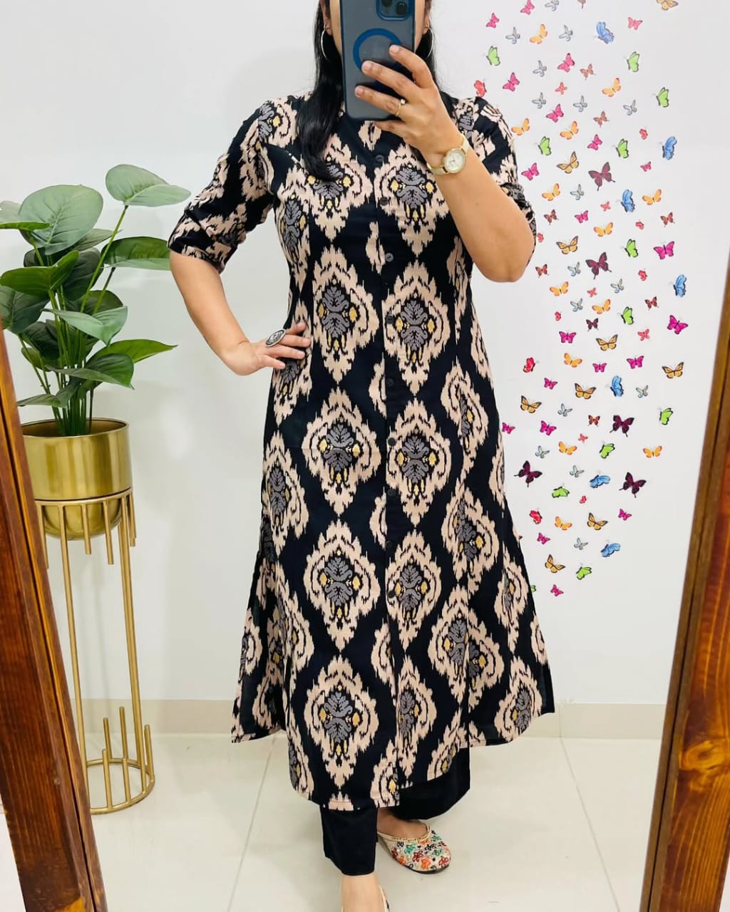 Black Cotton Kurti With Palazzo Set For Women