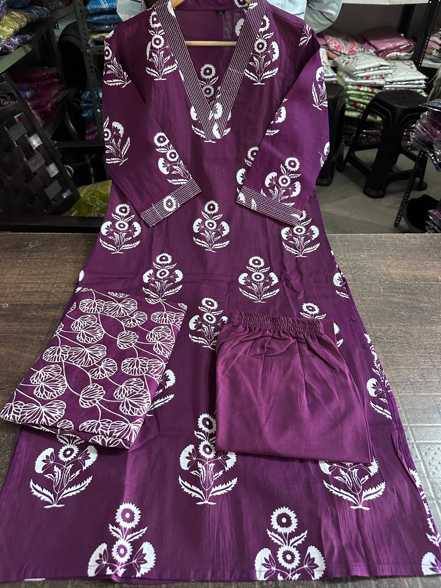 Dark Purple Designer Azrak Print Cotton Suit
