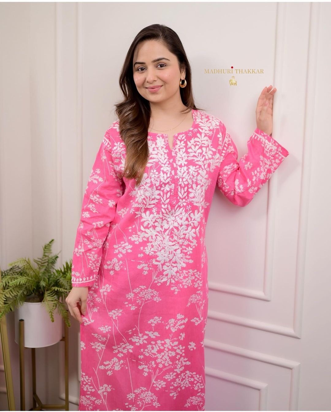Pink Chikankari Embroidered Kurti with Pant