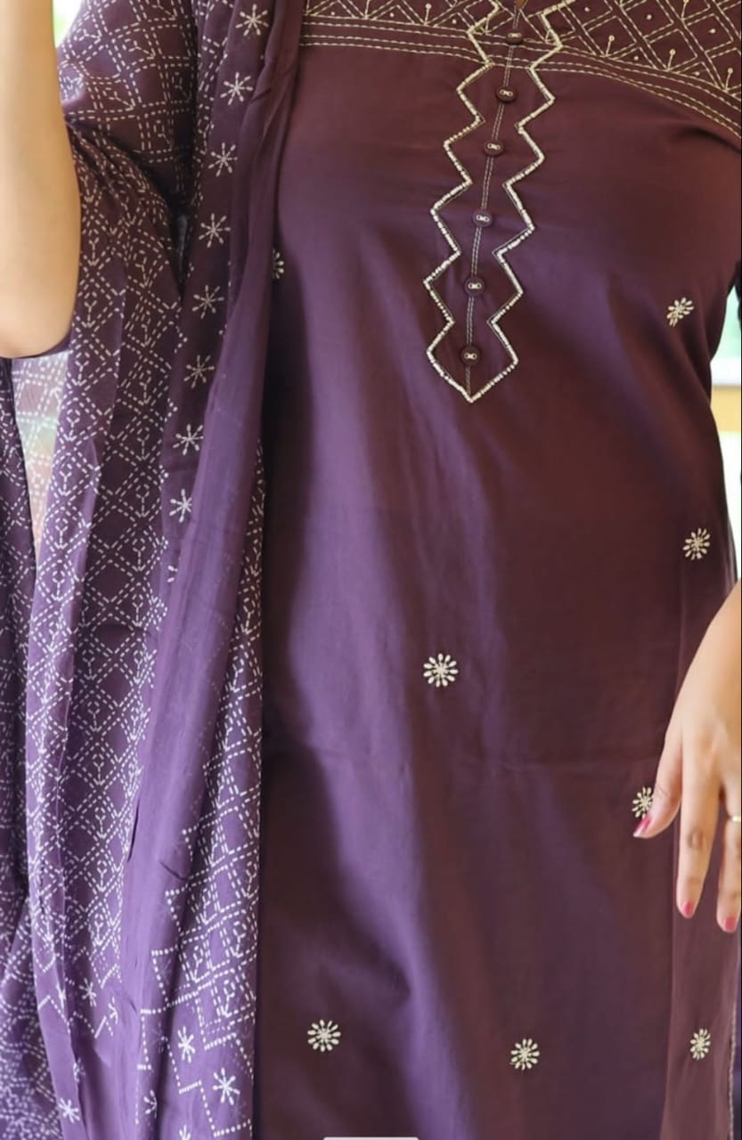 Beautiful Cotton Fabric Kurti Pant With Malmal Dupatta(Blue)