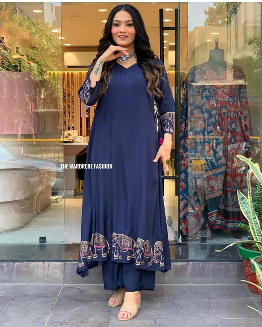 Women's Cotton Blend Anarkali Printed Kurta With Pant