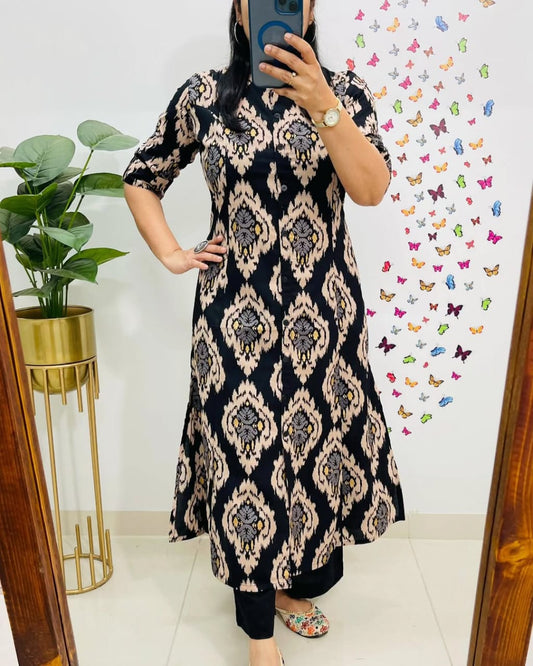 Black Cotton Kurti With Palazzo Set For Women