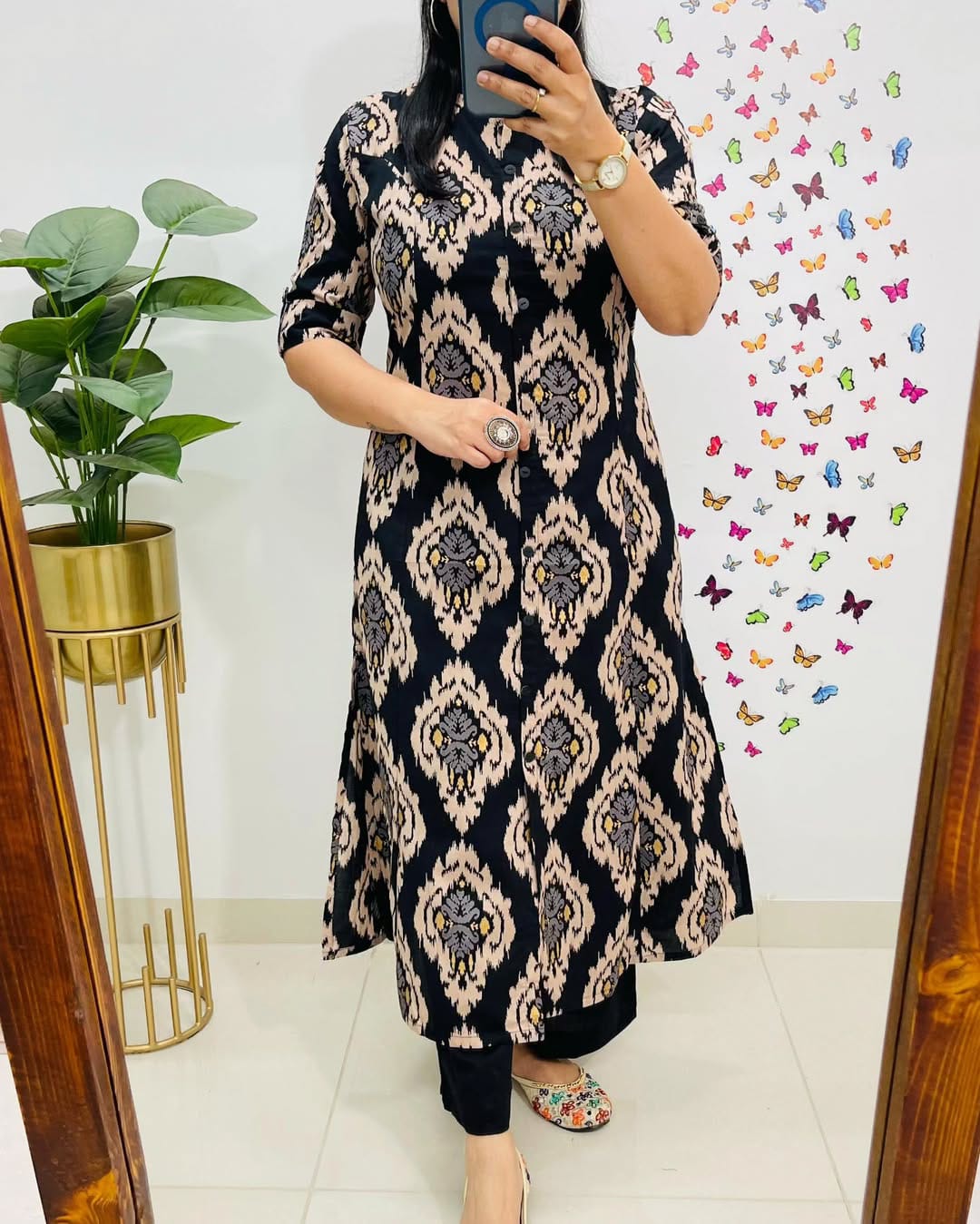 Black Cotton Kurti With Palazzo Set For Women
