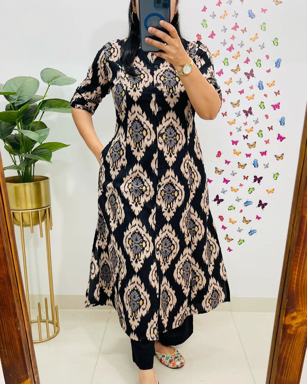 Black Cotton Kurti With Palazzo Set For Women