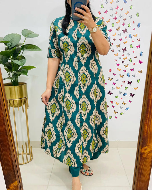 GREEN Cotton Kurti With Palazzo Set For Women