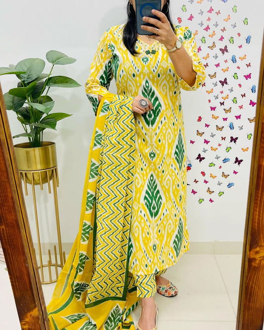 Yellow  Kurta Set With Dupatta Set For Women