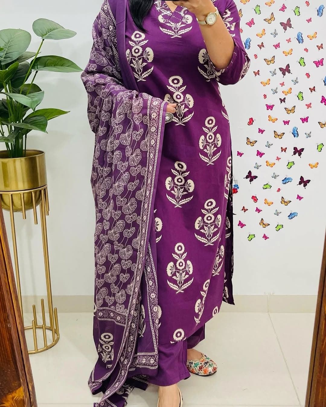 Dark Purple Designer Azrak Print Cotton Suit