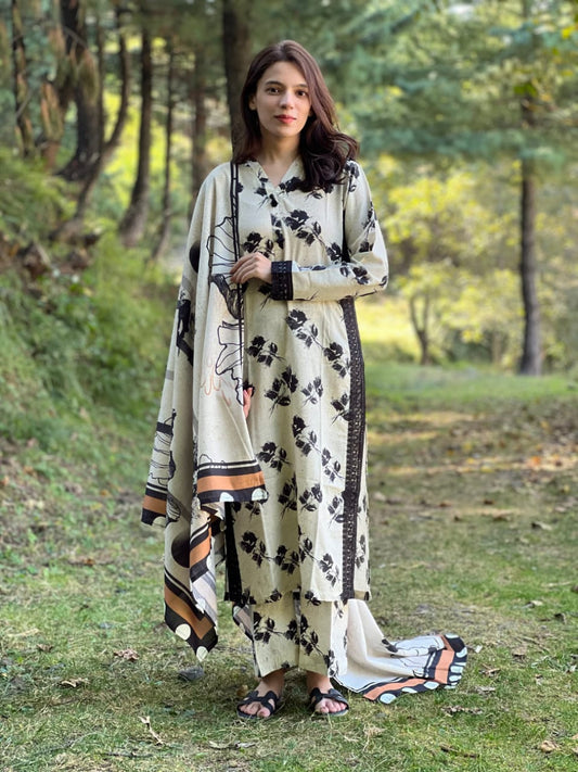 Floral Print Kurta Pant and Dupatta Set with Embroidery Work