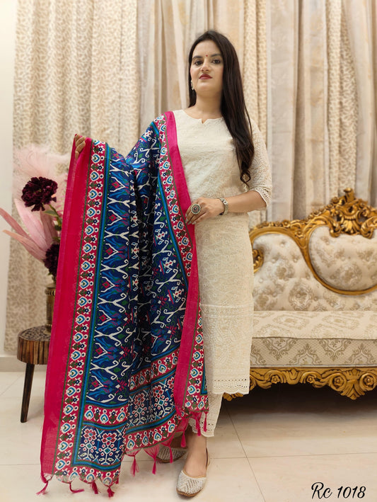 Chikankari Embroidered Kurti with Pant And Duptta Set (White)