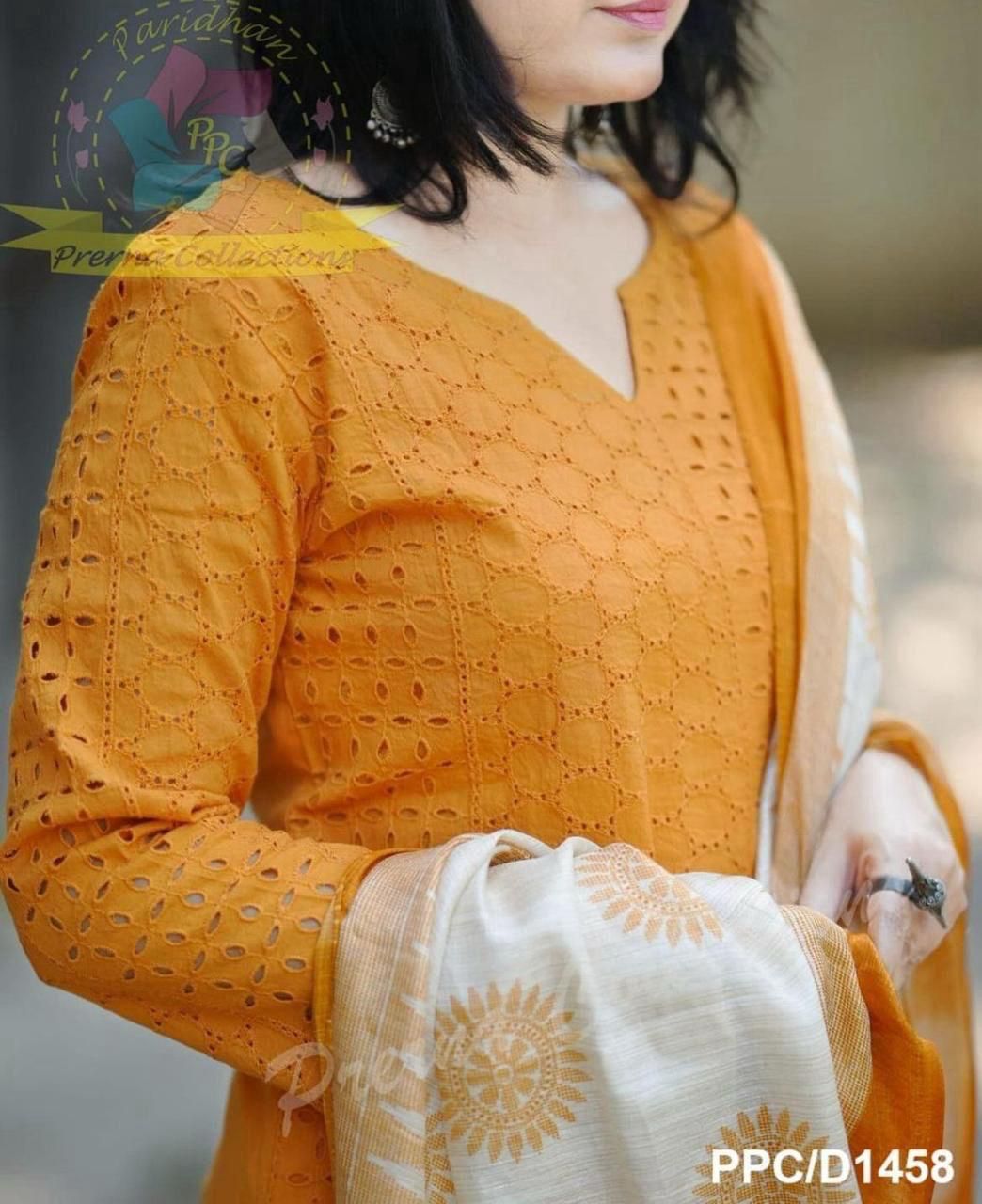 Chikankari Embroidered Kurti with Pant And Duptta Set (Yellow)